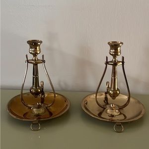 Two Baldwin Brass Candle Holders with thumb handle - 7 inches high
